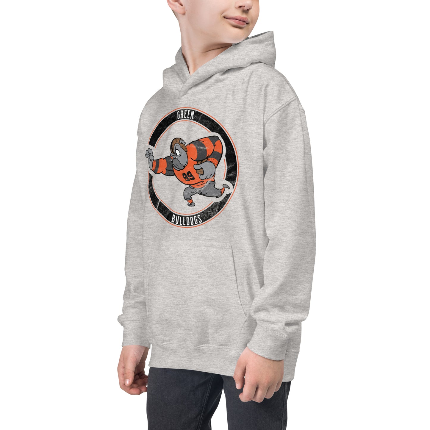 Green Bulldogs Vintage Football Kids Hoodie